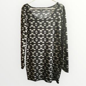 Long Sleeve Geometric Black and Gray Bodycon Mini Dress